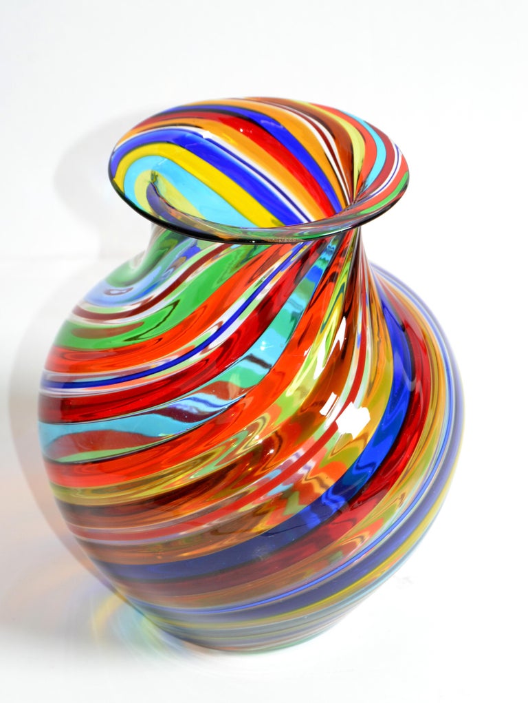 Vetro Artistico Murano Blown Glass Decorative Vase Colorful Swirls