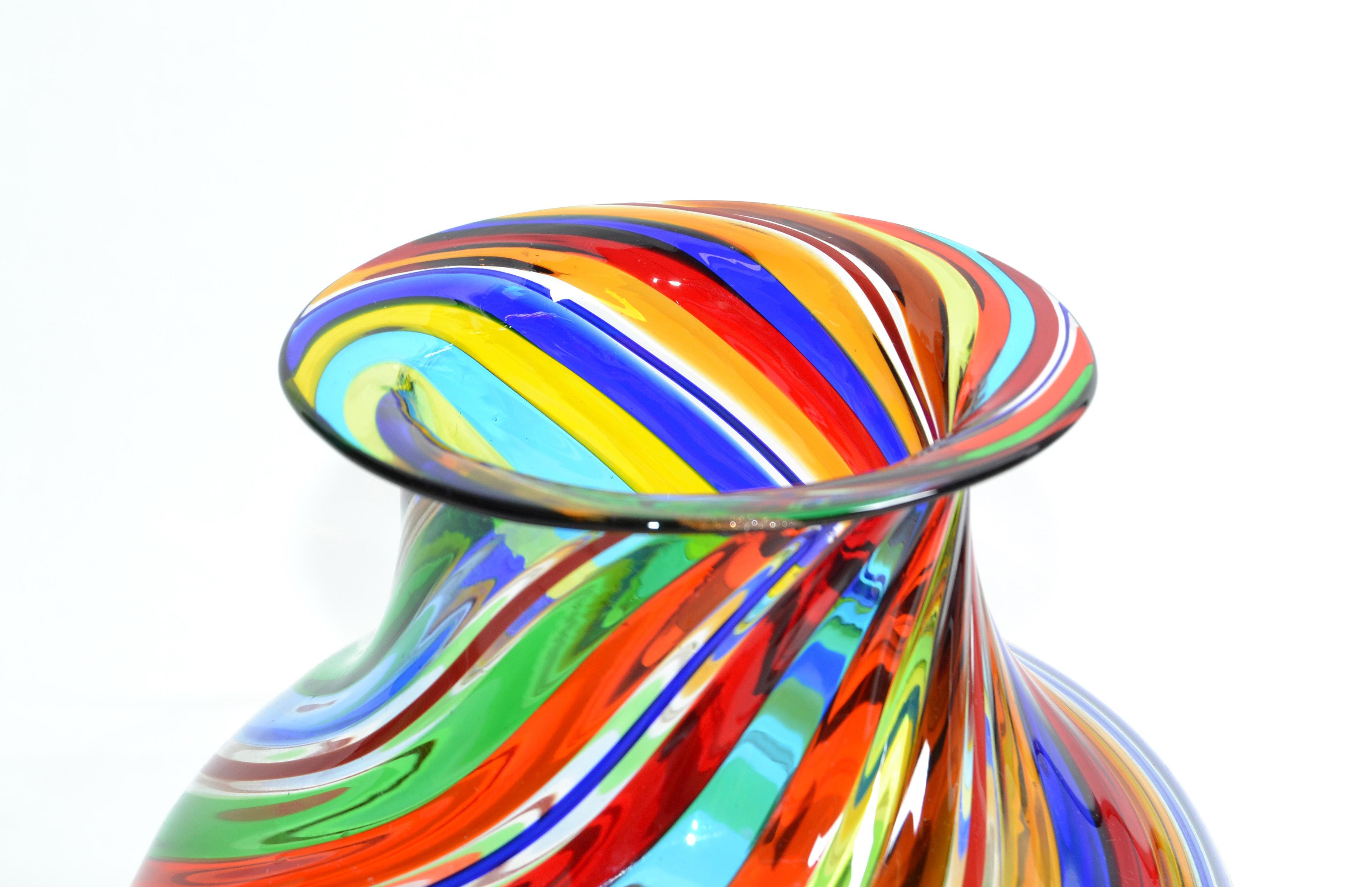 Italian Vetro Artistico Murano Blown Glass Decorative Vase Colorful Swirls, Italy, 1970