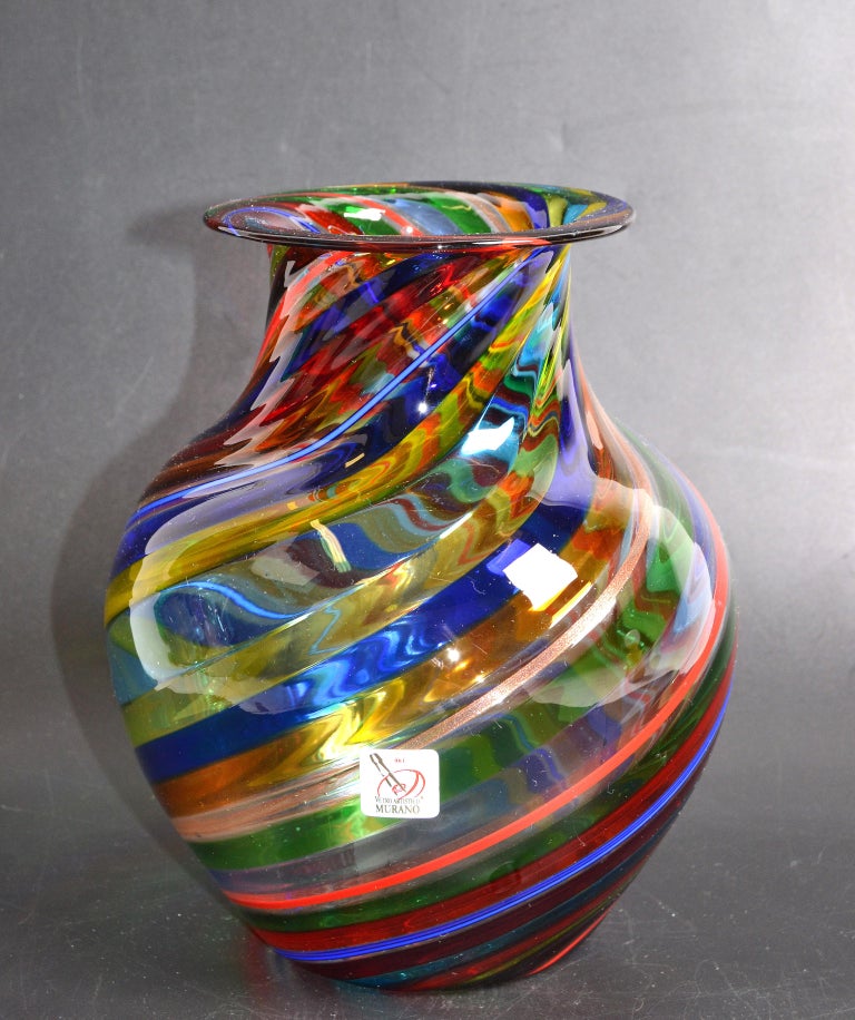 Vetro Artistico Murano Blown Glass Decorative Vase Colorful Swirls, Italy, 1970 In Good Condition For Sale In Miami, FL