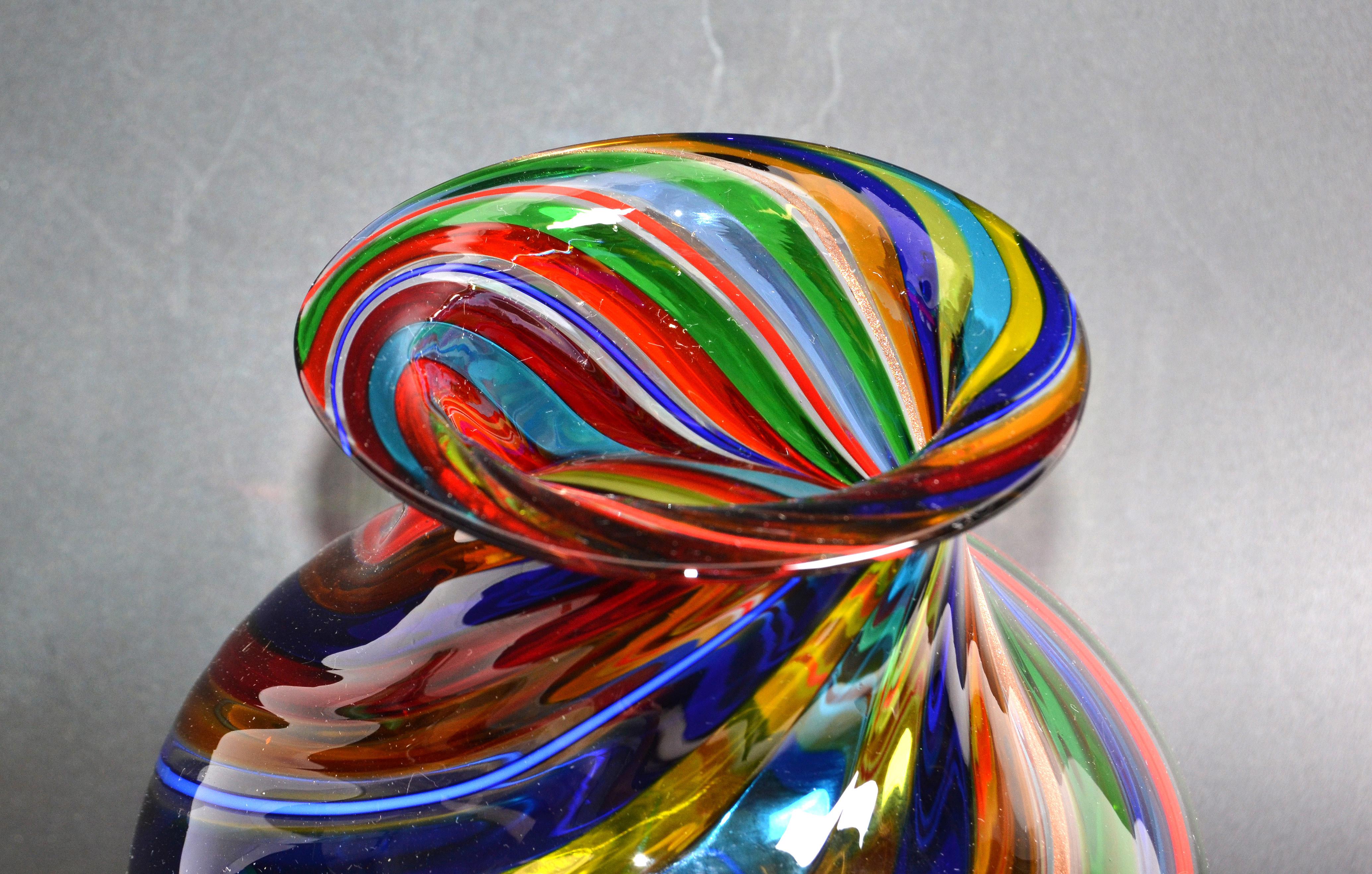 Vetro Artistico Murano Blown Glass Decorative Vase Colorful Swirls, Italy, 1970 In Good Condition In Miami, FL