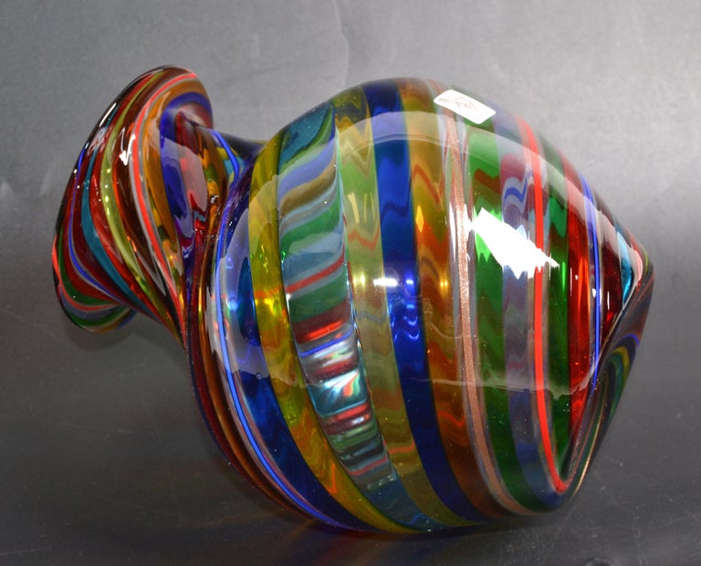 Murano Glass Vetro Artistico Murano Blown Glass Decorative Vase Colorful Swirls, Italy, 1970 For Sale