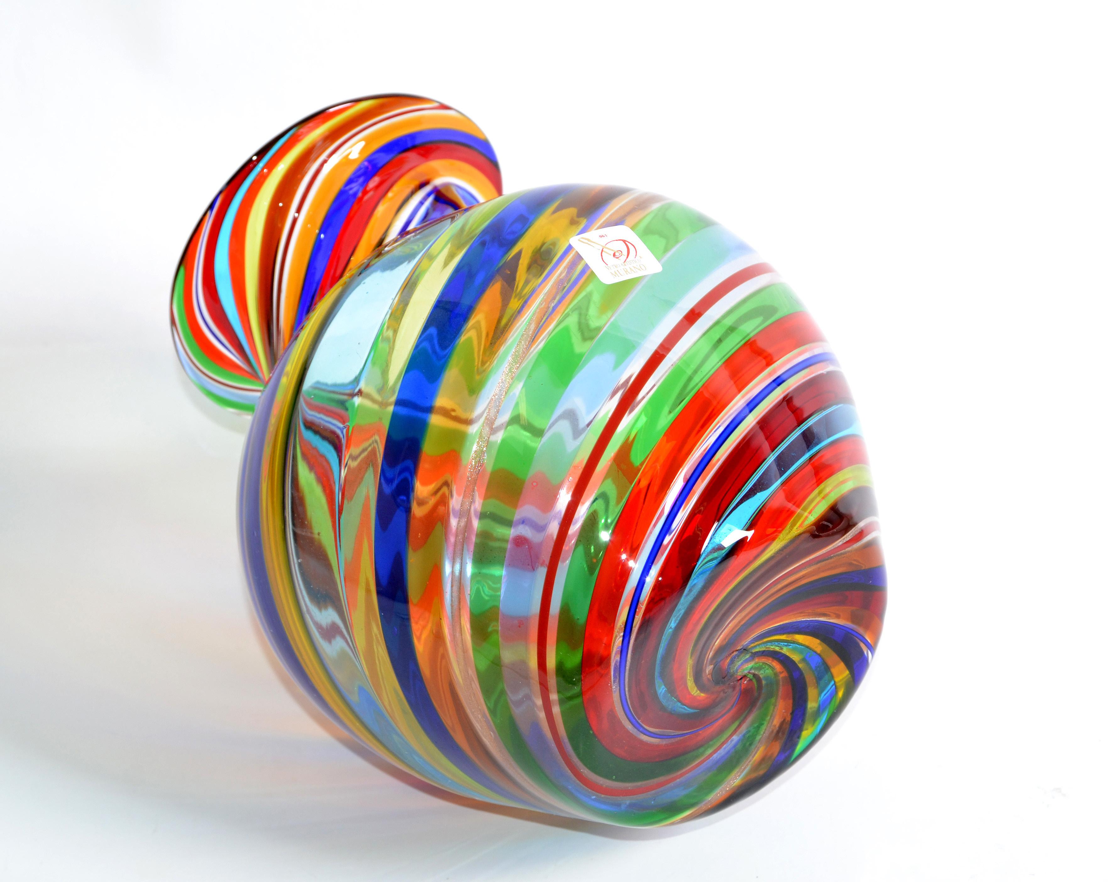 Murano Glass Vetro Artistico Murano Blown Glass Decorative Vase Colorful Swirls, Italy, 1970