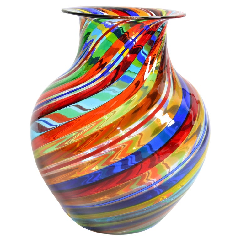 Vetro Artistico Murano Blown Glass Decorative Vase Colorful Swirls, Italy, 1970 For Sale