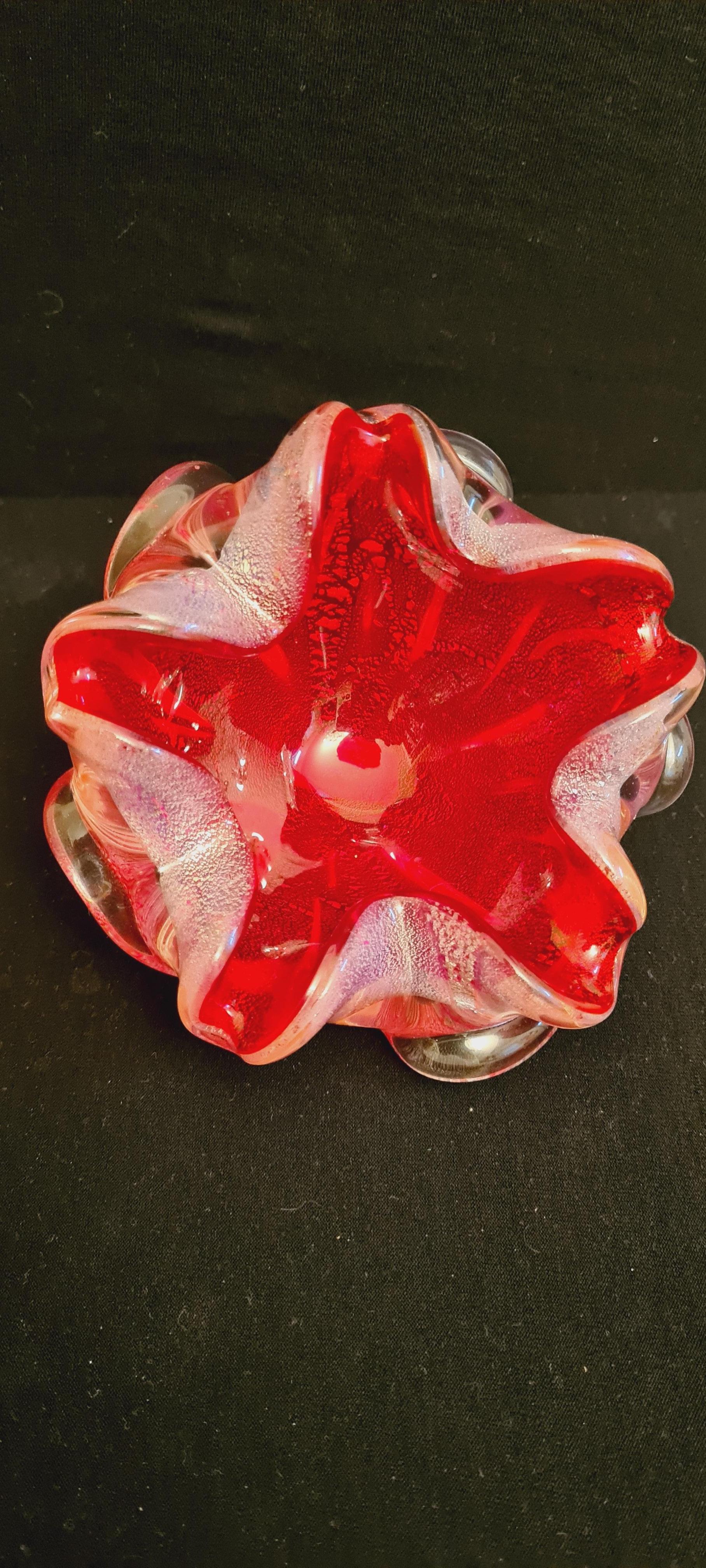 Other Vetro Artistico Murano Ruby Red Glass Ashtray with Silver Leaf For Sale