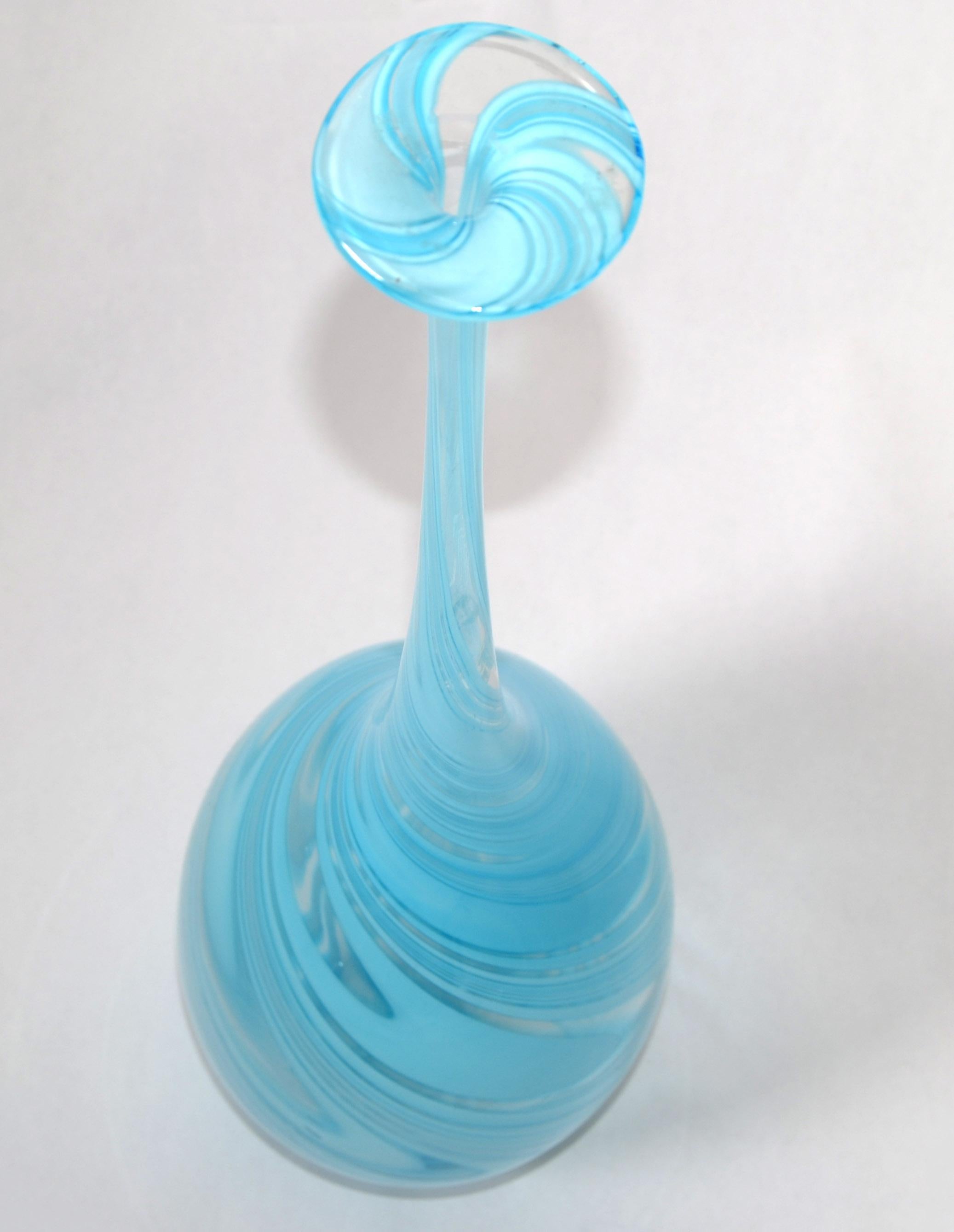 Vetro Artistico Style Murano Blown Glass Decorative Vase Baby Blue Swirls, Italy For Sale 3