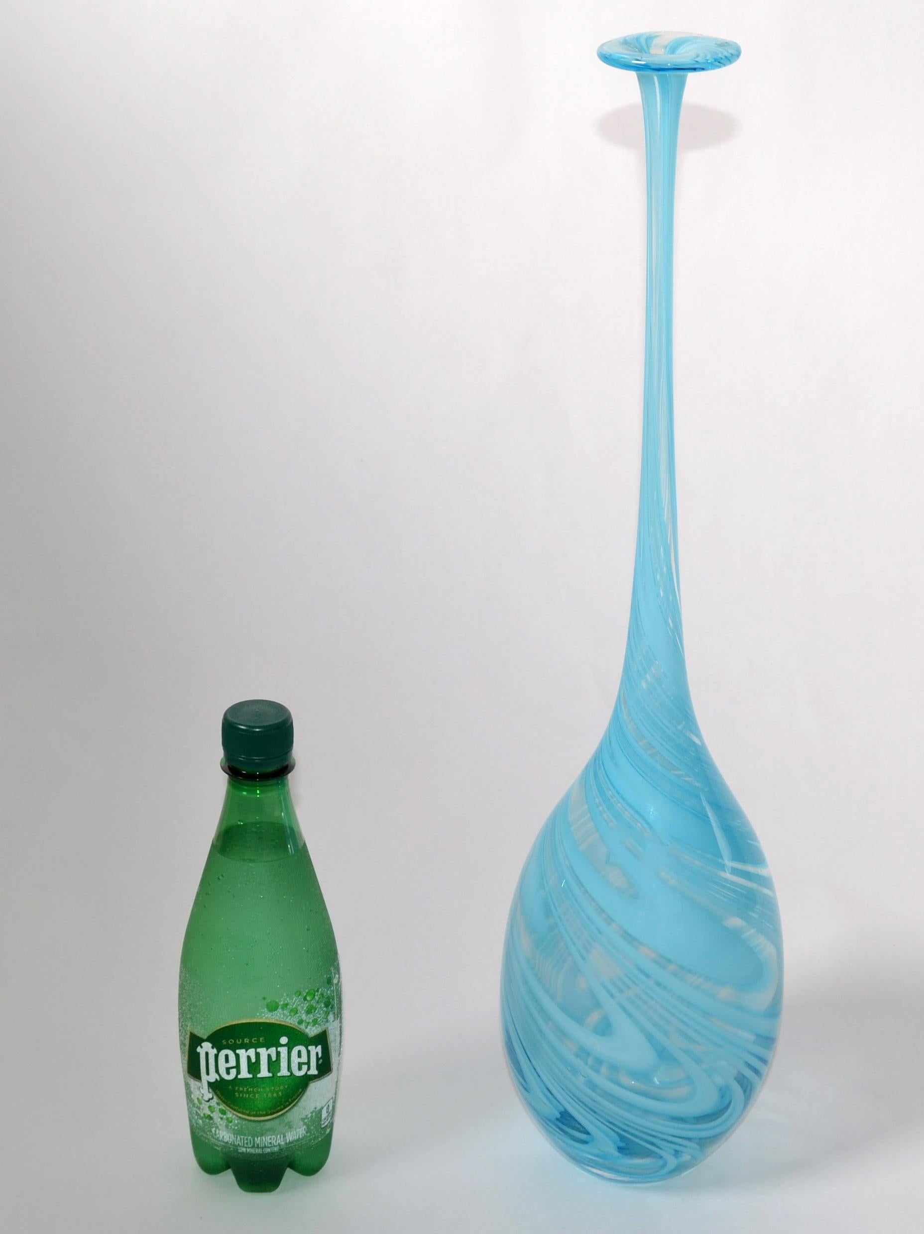 Vetro Artistico Style Murano Blown Glass Decorative Vase Baby Blue Swirls, Italy For Sale 6