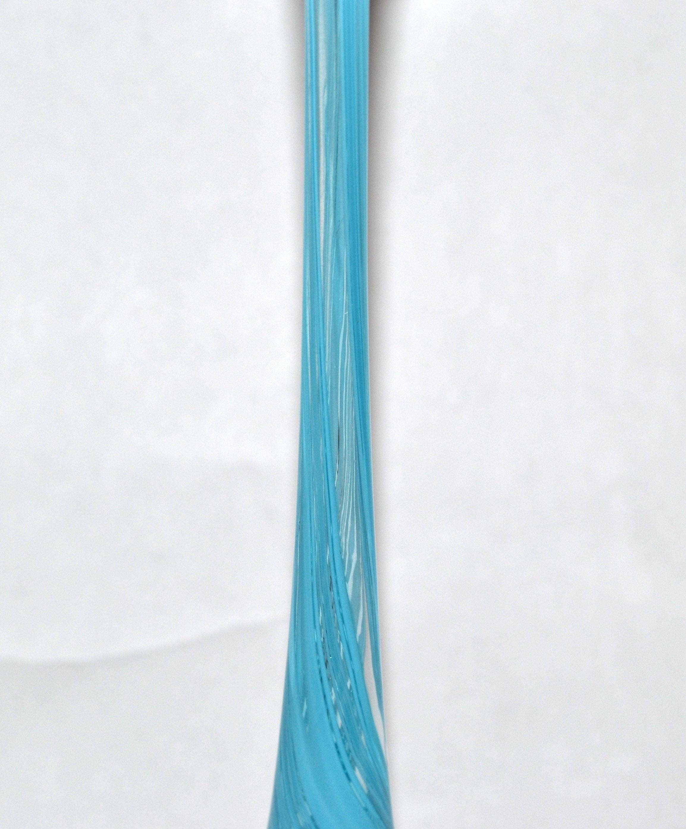 Murano Glass Vetro Artistico Style Murano Blown Glass Decorative Vase Baby Blue Swirls, Italy For Sale