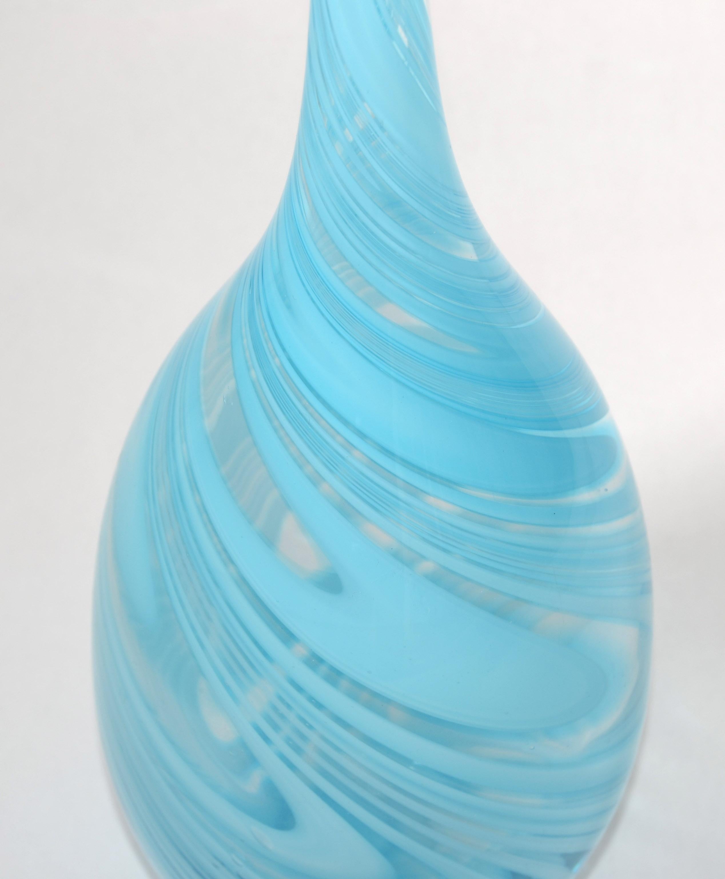 Vetro Artistico Style Murano Blown Glass Decorative Vase Baby Blue Swirls, Italy For Sale 1