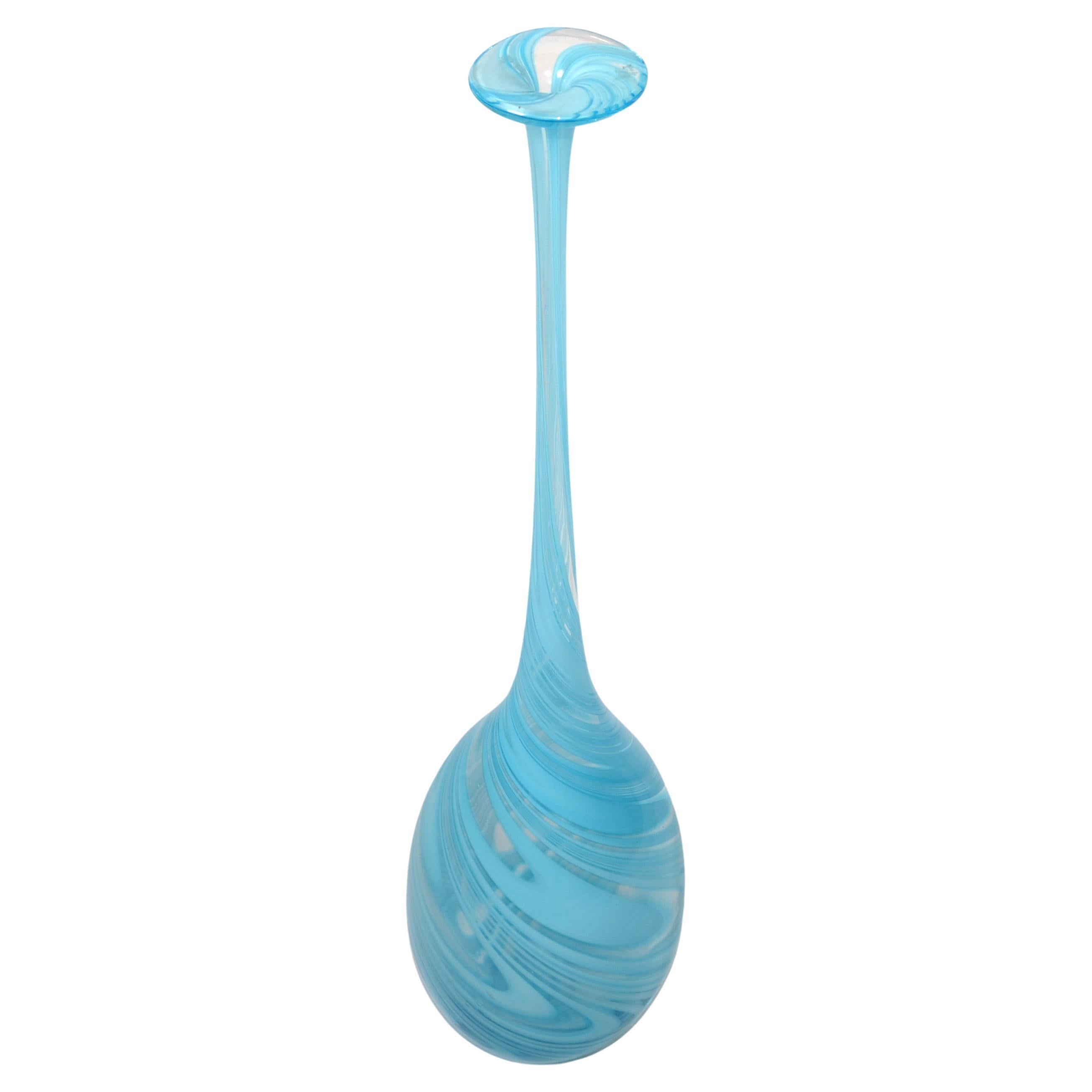 Vetro Artistico Style Murano Blown Glass Decorative Vase Baby Blue Swirls, Italy