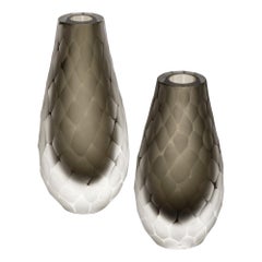 “Vetro Battuto” Gray Murano Glass Vases