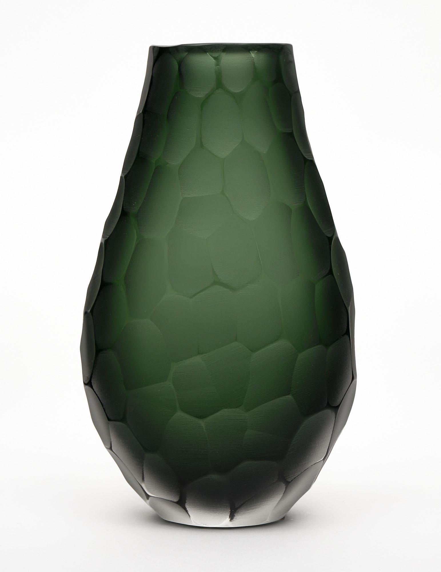Modern “Vetro Battuto” Green Murano Glass Vases