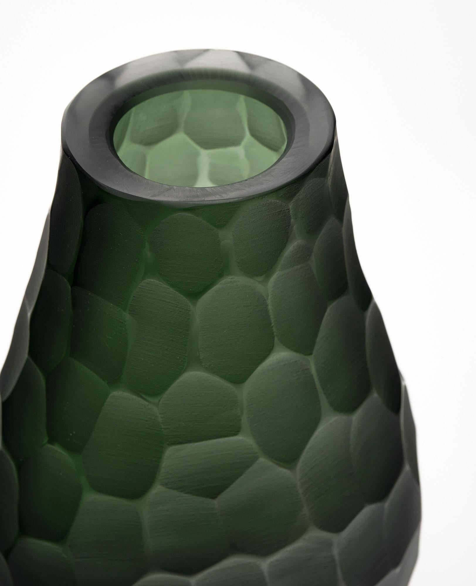 Italian “Vetro Battuto” Green Murano Glass Vases