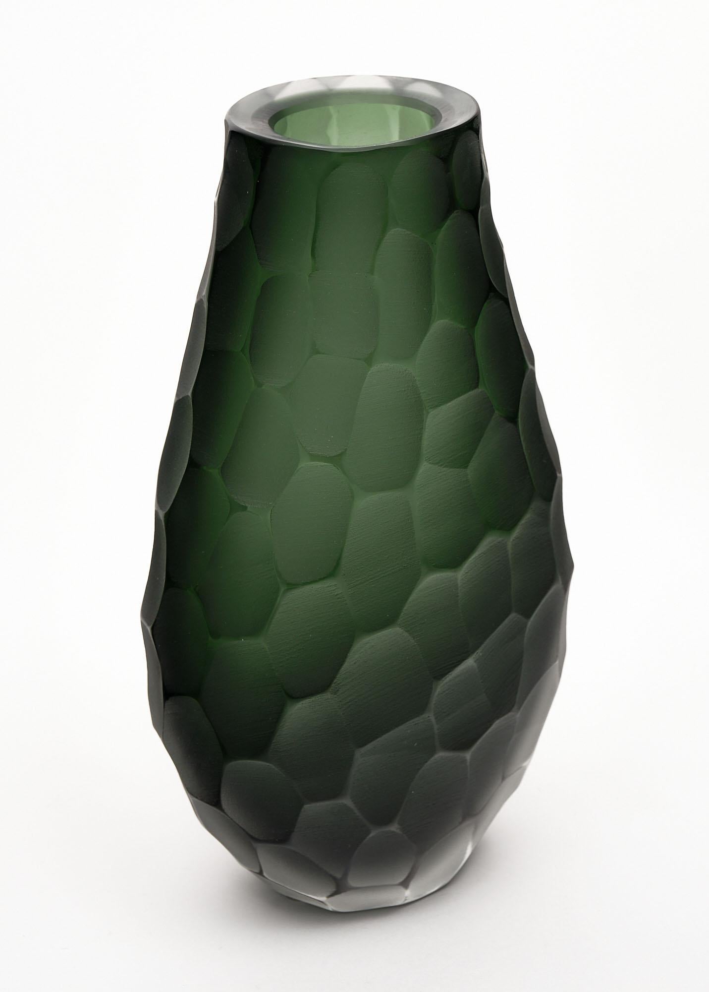 Contemporary “Vetro Battuto” Green Murano Glass Vases