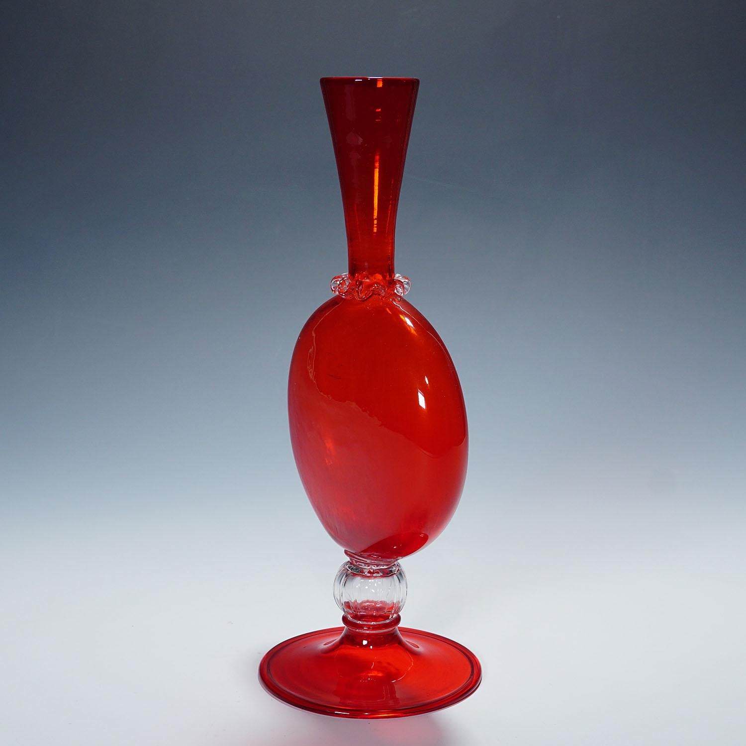 Mid-Century Modern Vase en verre Vetro Soffiato de Vittorio Zecchin pour Venini Murano, vers 1950 en vente