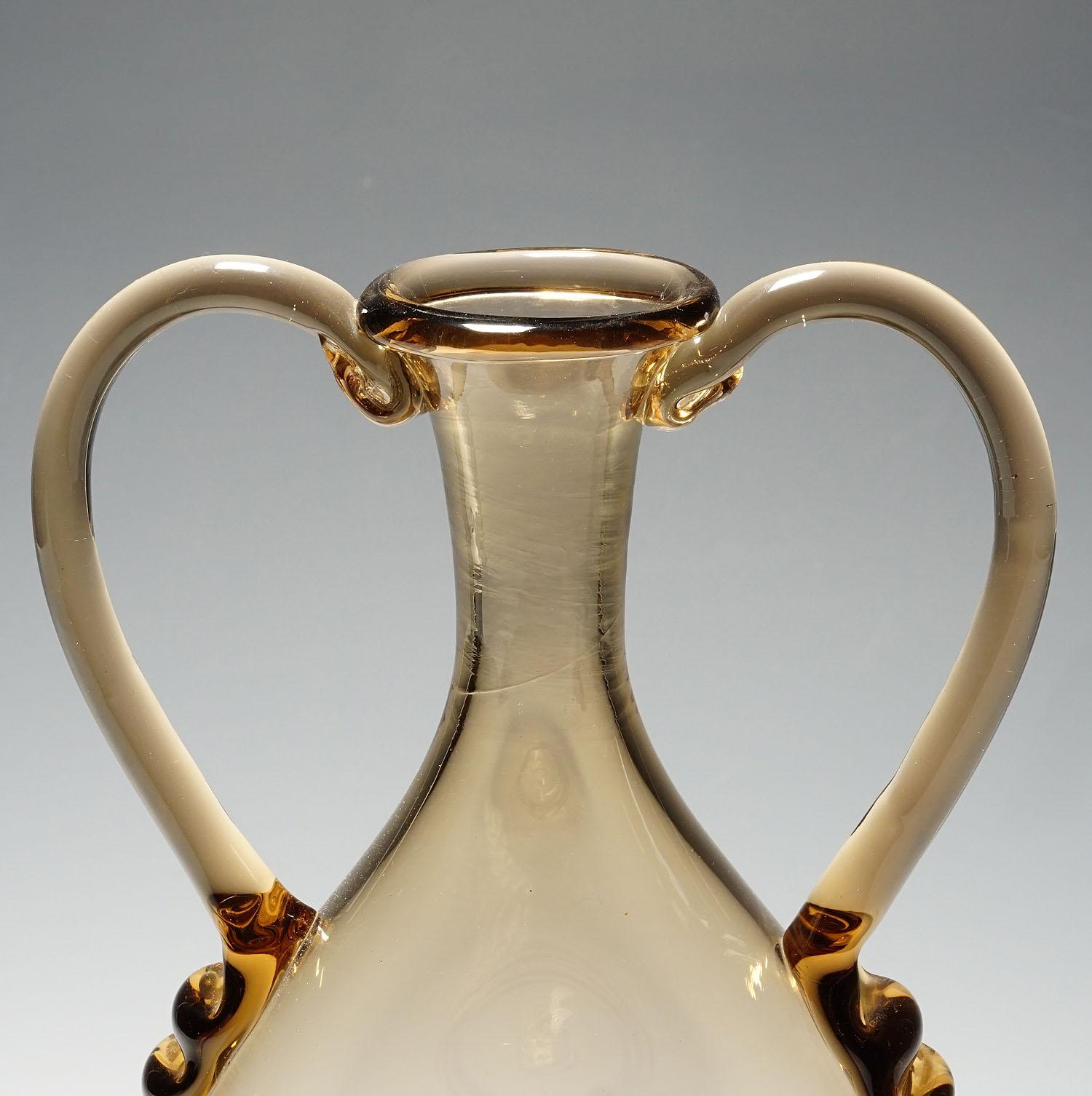 Fait main Vase en verre Vetro Soffiato de Vittorio Zecchin pour Venini Murano, vers 1950