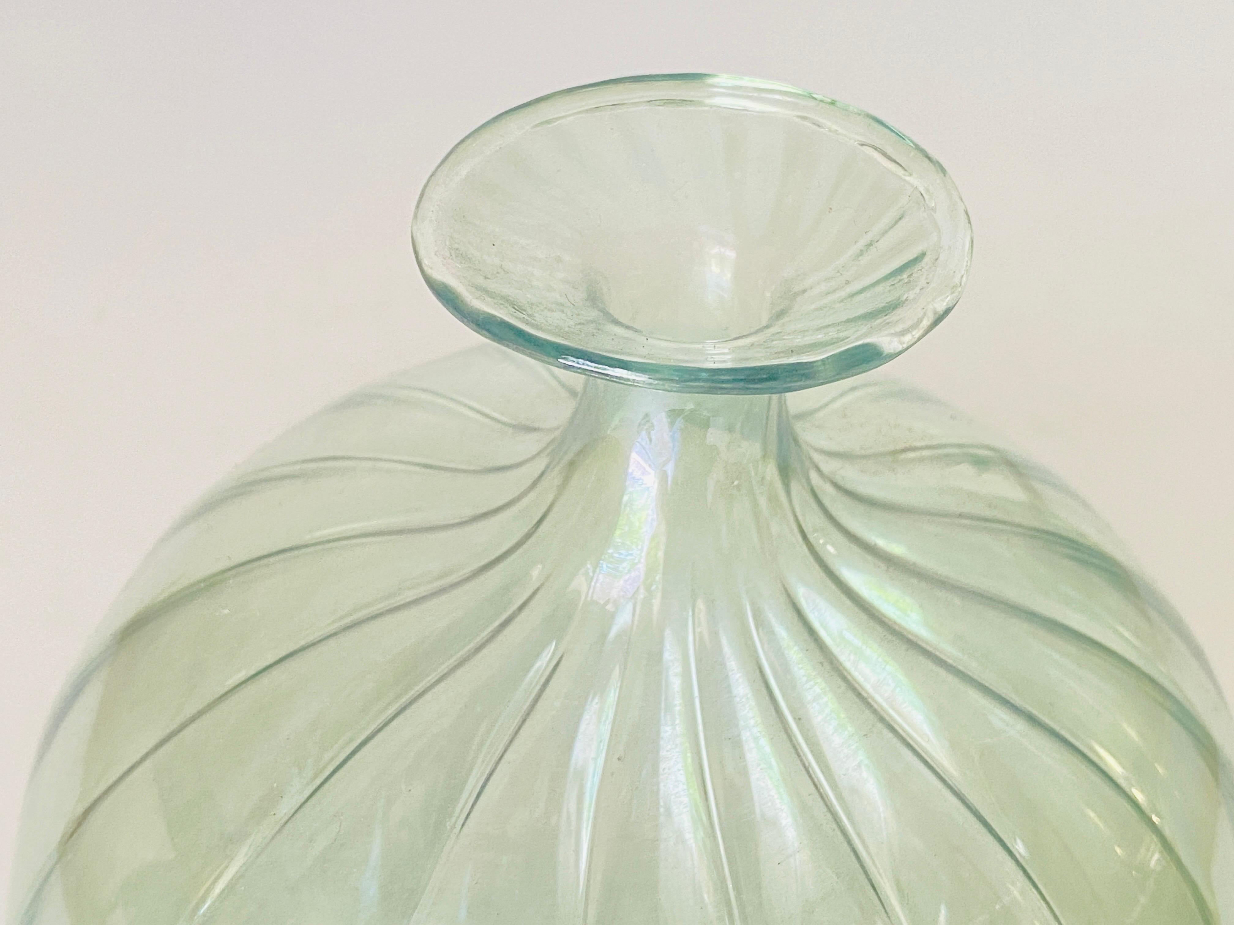 Vetro Soffiato Glass Vase for Venini Murano, circa 1970 Green Color Very Light For Sale 2
