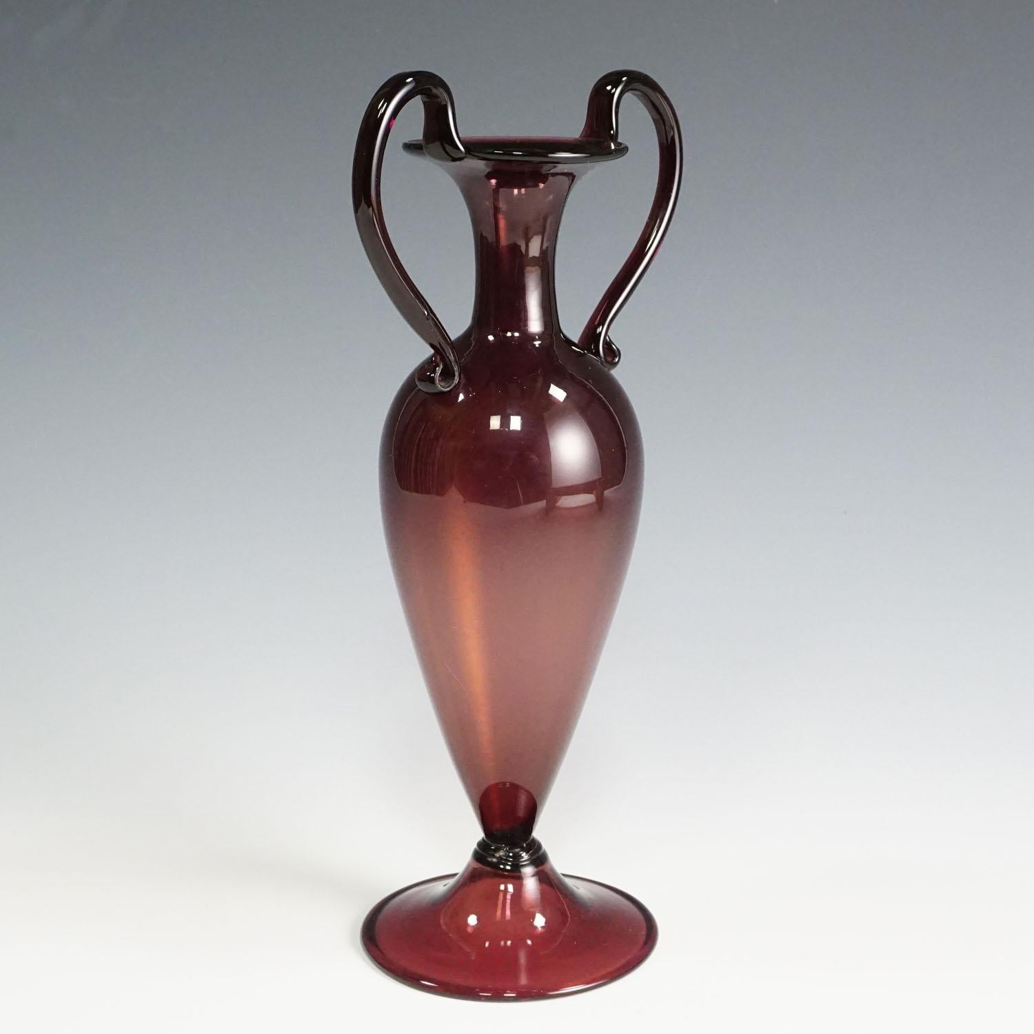 Mid-Century Modern Vetro Soffiato Glass Vase with Handles, Murano, circa 1950