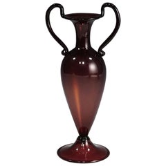 Vetro Soffiato Glass Vase with Handles, Murano, circa 1950