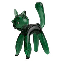 Vetro Verde Glass Cat Sculpture by Toso et Bagnoli, Empoli, 1950s