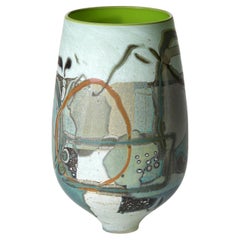 Vetrograph Archeri, a jade, orchre & green abstract glass vase by Anne Clifton