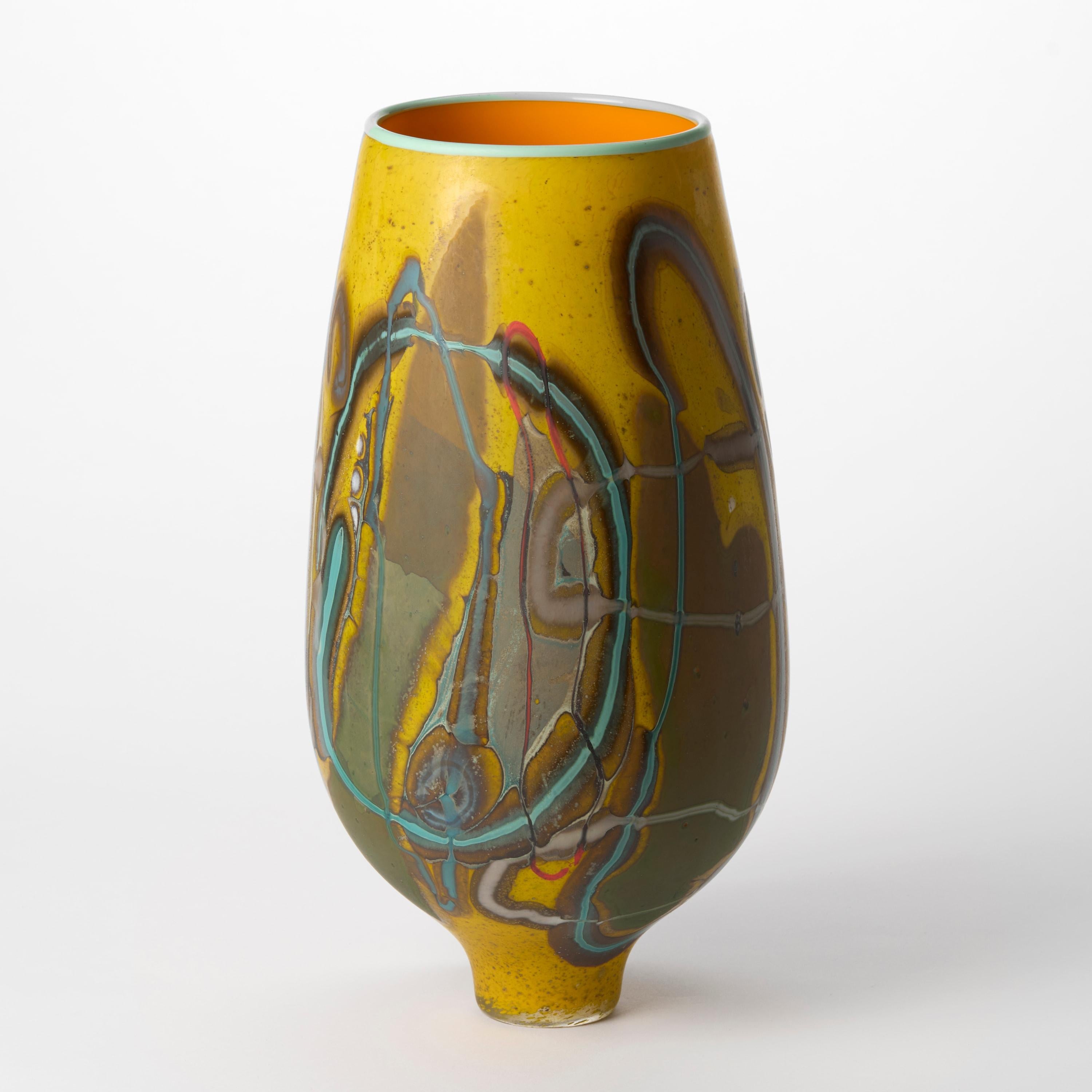 Vetrograph Candelariella, jarrón de diseño abstracto amarillo y jade de Anne Clifton Moderno orgánico en venta