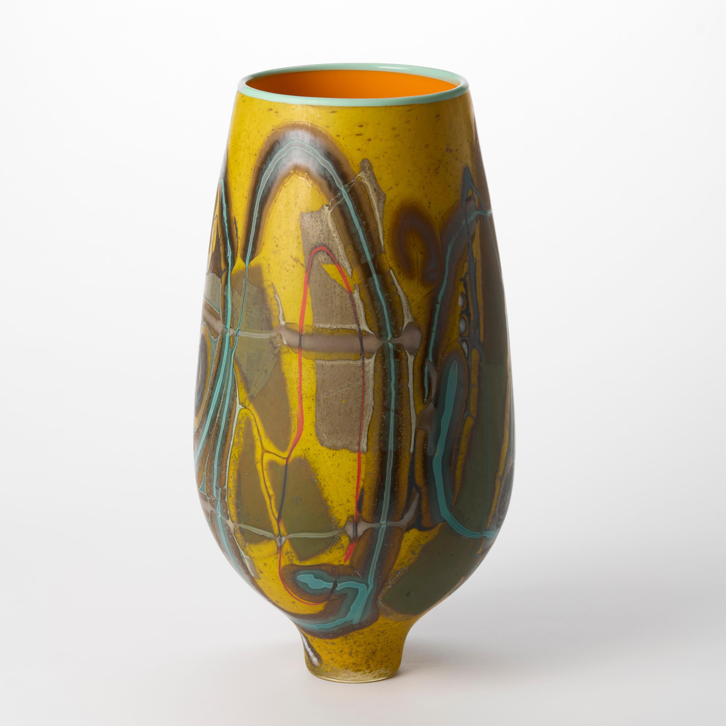 Vetrograph Candelariella, jarrón de diseño abstracto amarillo y jade de Anne Clifton Australiano en venta