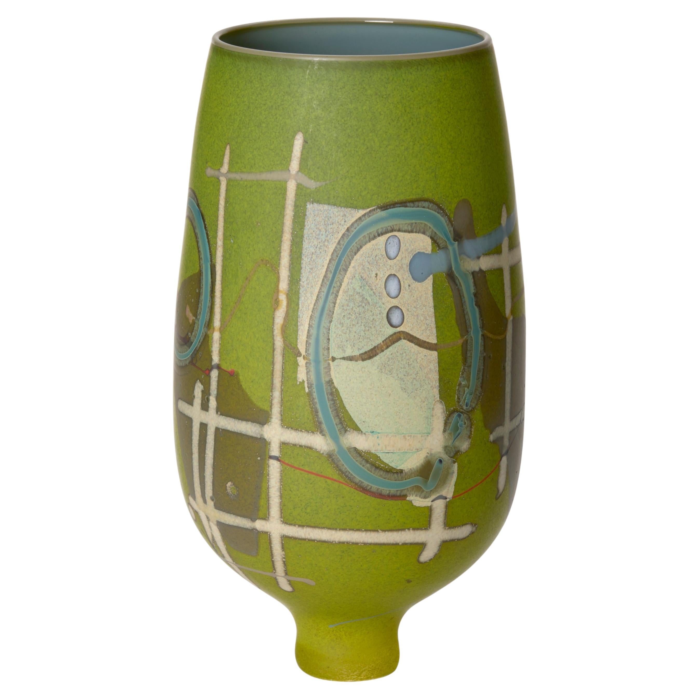 Vetrograph killiekrankie, vaso di vetro verde e verde acqua dal design astratto di Anne Clifton