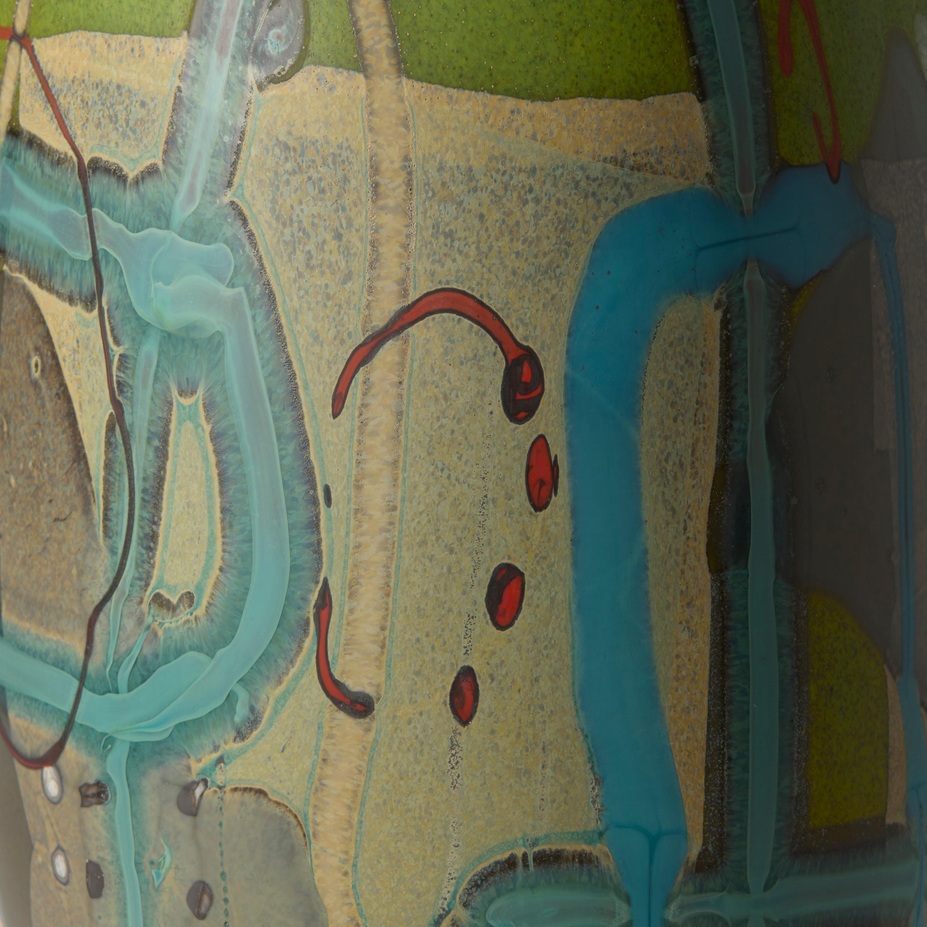 Vetrograph Limosum, jarrón de cristal con diseño abstracto verde lima y aqua de Anne Clifton en Nuevo estado para la venta en London, GB