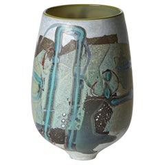 Vetrograph Nitida, a mixed colour & olive abstract glass vase by Anne Clifton