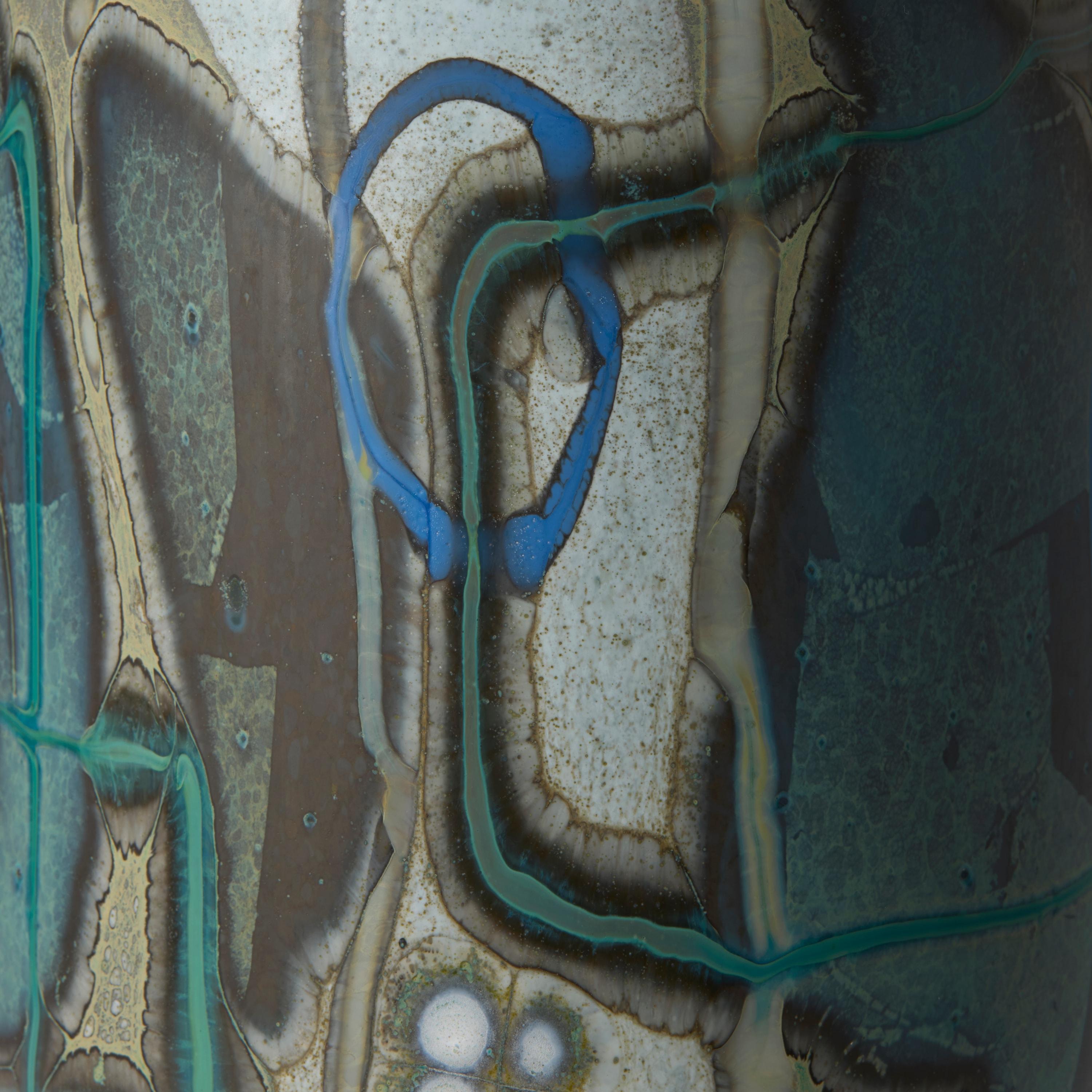 Jarrón de cristal con motivos abstractos Vetrograph Pasiolite, azul y jade, de Anne Clifton en Nuevo estado para la venta en London, GB