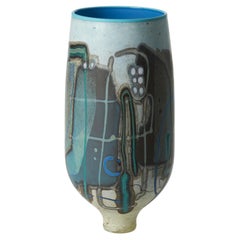 Jarrón de cristal con motivos abstractos Vetrograph Pasiolite, azul y jade, de Anne Clifton
