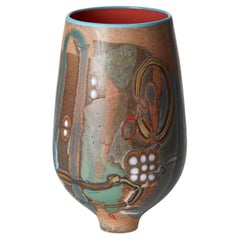 Vetrograph Rubinda, a salmon & mixed colour abstract glass vase by Anne Clifton