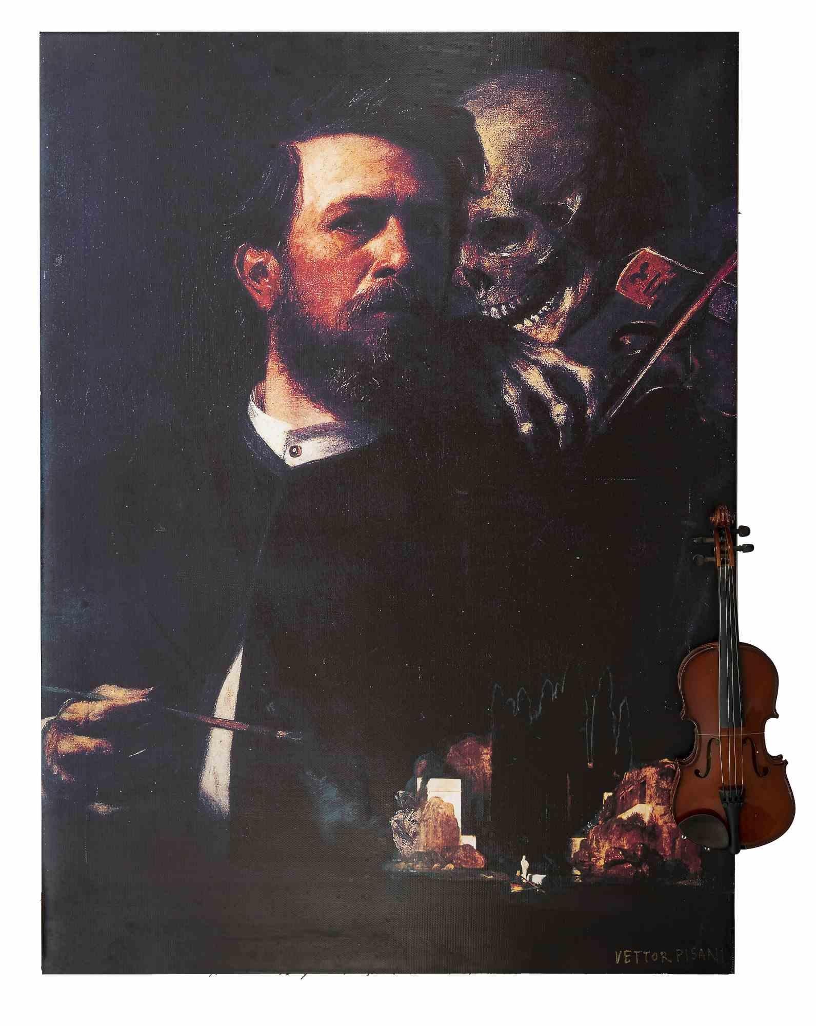 Pintura, Música y Muerte es una obra de arte contemporánea original realizada a finales del siglo XX por el artista Vettor Pisani.

Obra de arte de técnica mixta: impresión offset sobre lienzo con un violín pegado sobre lienzo.

Firma impresa sobre