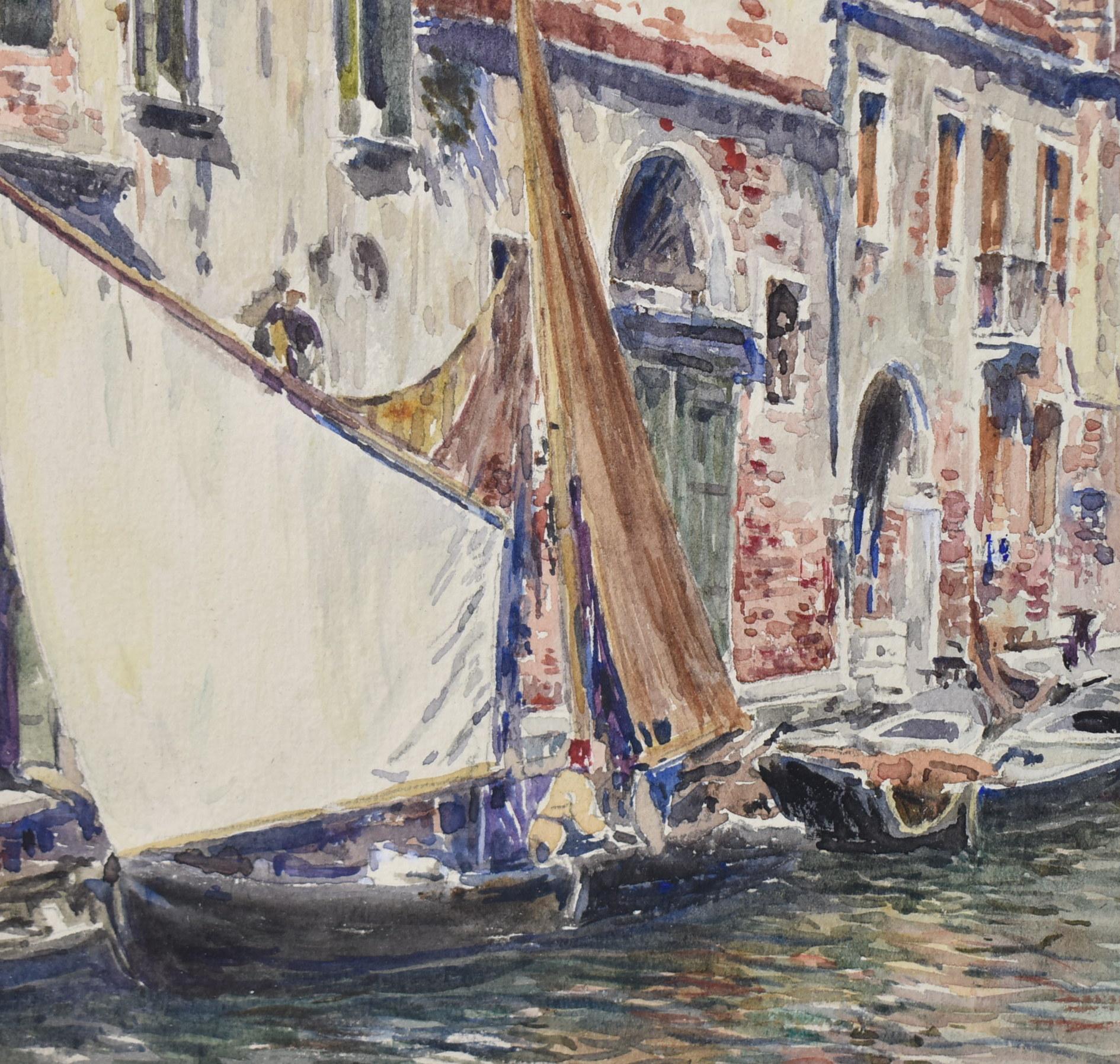 Vettore Zanetti, Aquarell-Kanalsszene aus Venedig, signiert (Italienisch) im Angebot