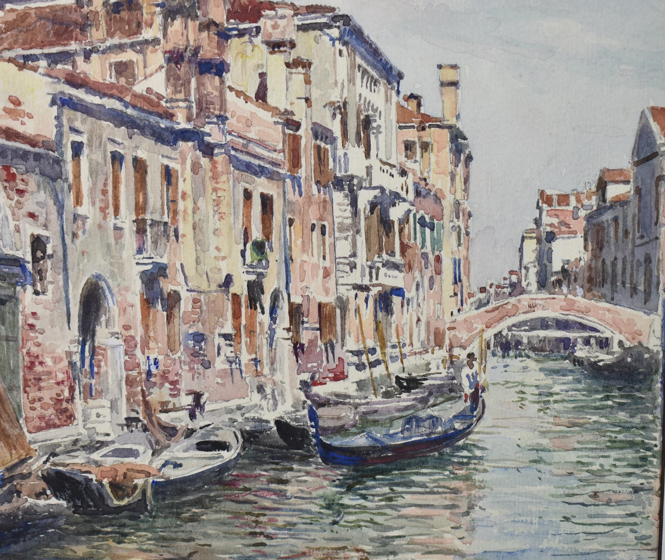 Vettore Zanetti, Aquarell-Kanalsszene aus Venedig, signiert im Zustand „Gut“ im Angebot in Toledo, OH