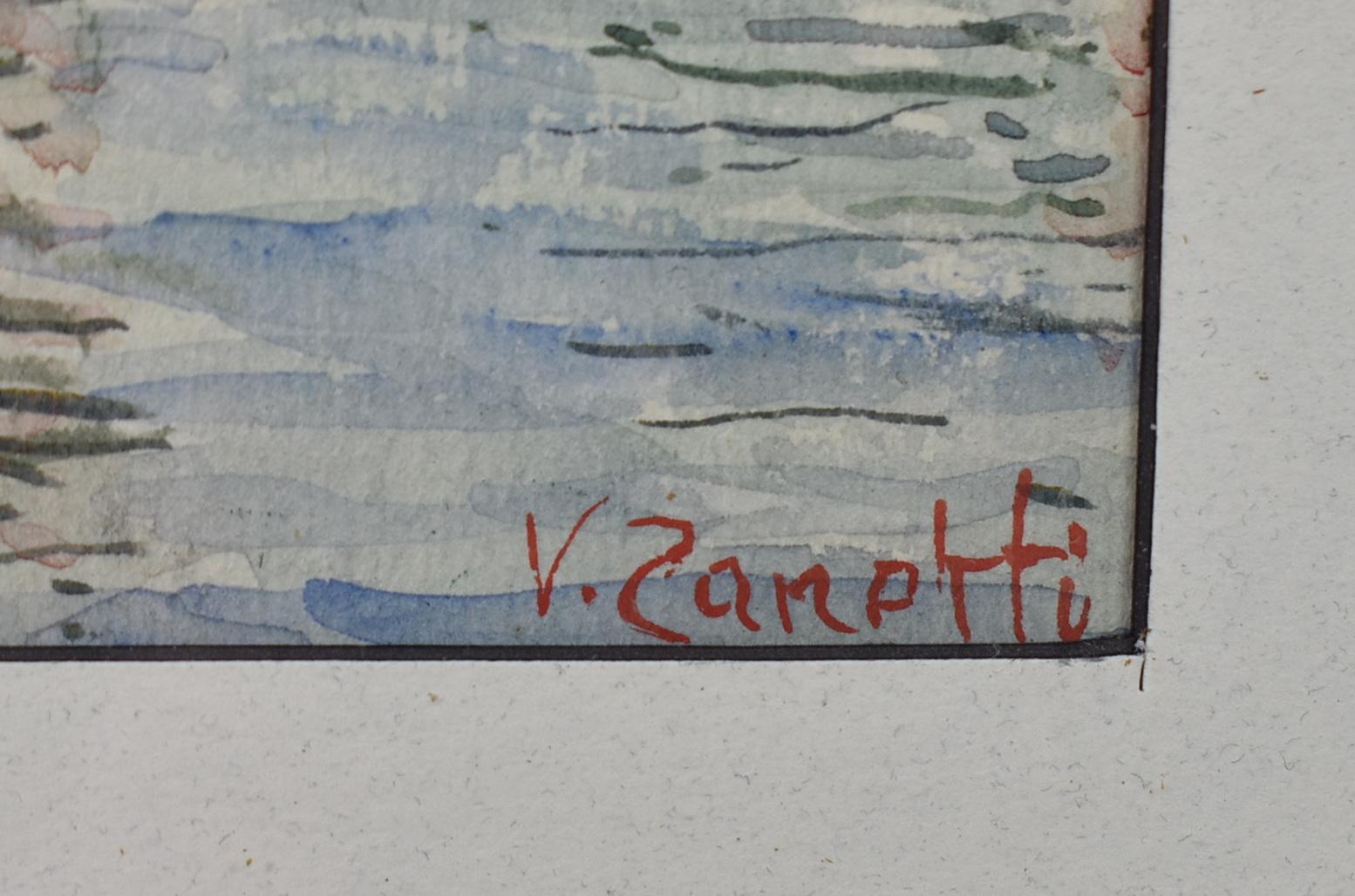 Late 19th Century Vettore Zanetti Watercolor Venice Canal Scene Signed For Sale