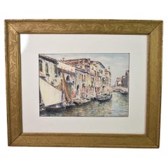 Antique Vettore Zanetti Watercolor Venice Canal Scene Signed