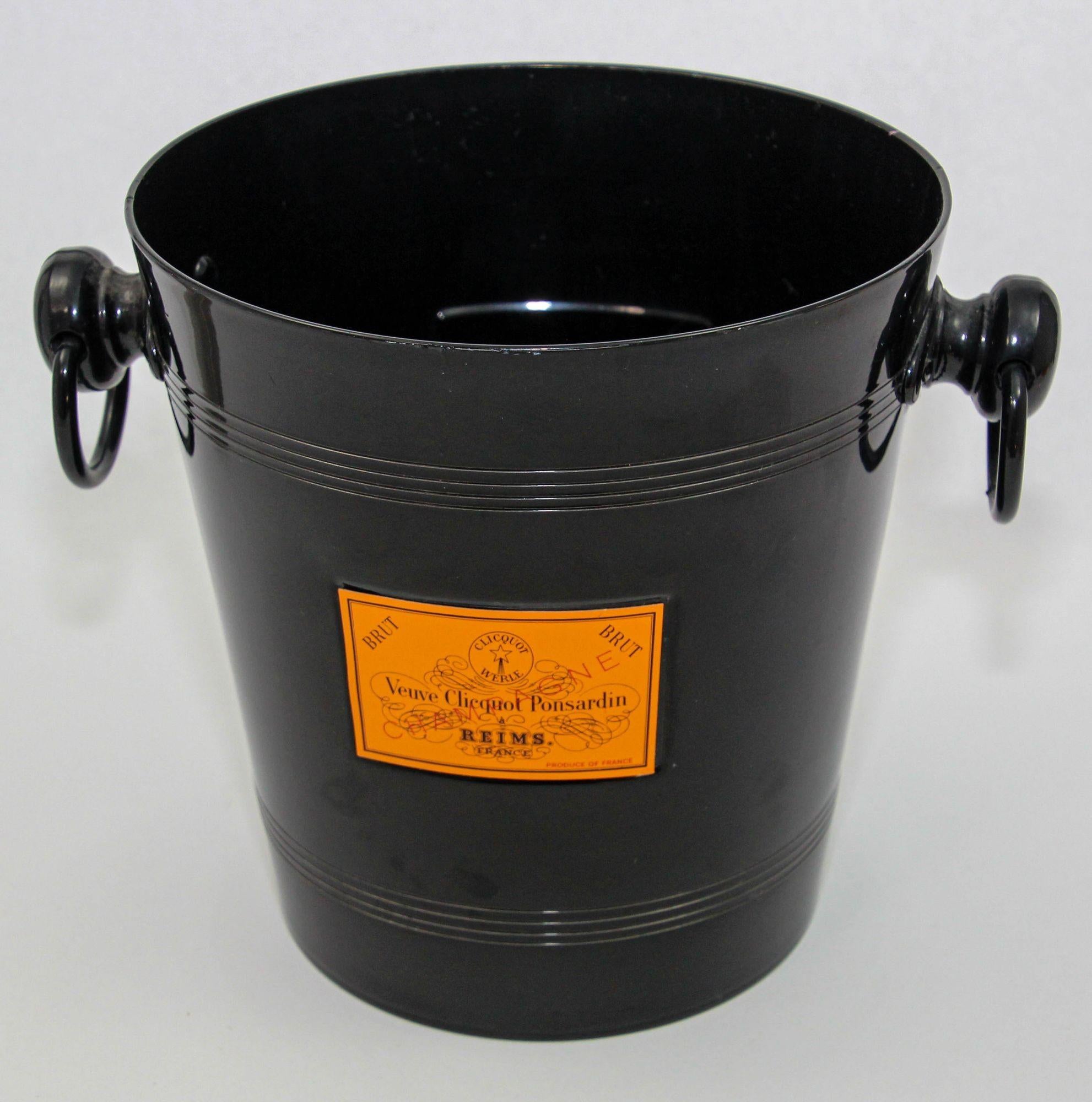 Enameled VEUVE CLICQUOT Black and Orange French Champagne Cooler Bucket 