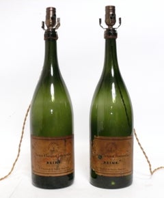 Lampade realizzate con bottiglie di champagne Veuve Clicquot, vintage, anni '60 circa, con cavi in tessuto rifatti