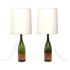 Veuve Clicquot Champagne Bottle Lamps Vintage Circa 1960s Rewired Cloth Cords