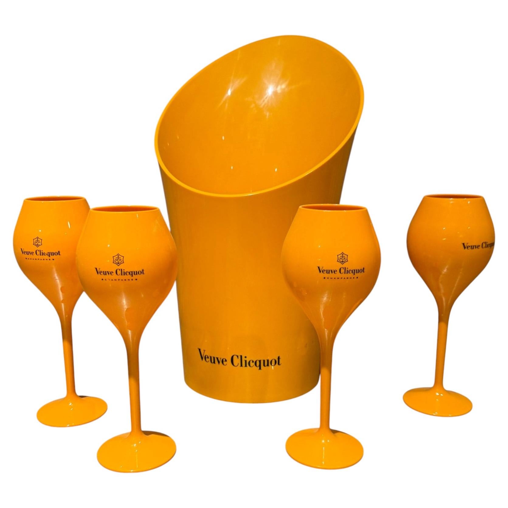 Veuve Clicquot Orange Champagne Ice Bucket with Four Glasses Set