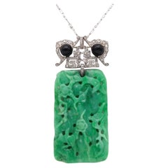 VEVER Paris 1920 Deco Platinum Necklace-Brooch With Jadeite, Diamonds & Onyx