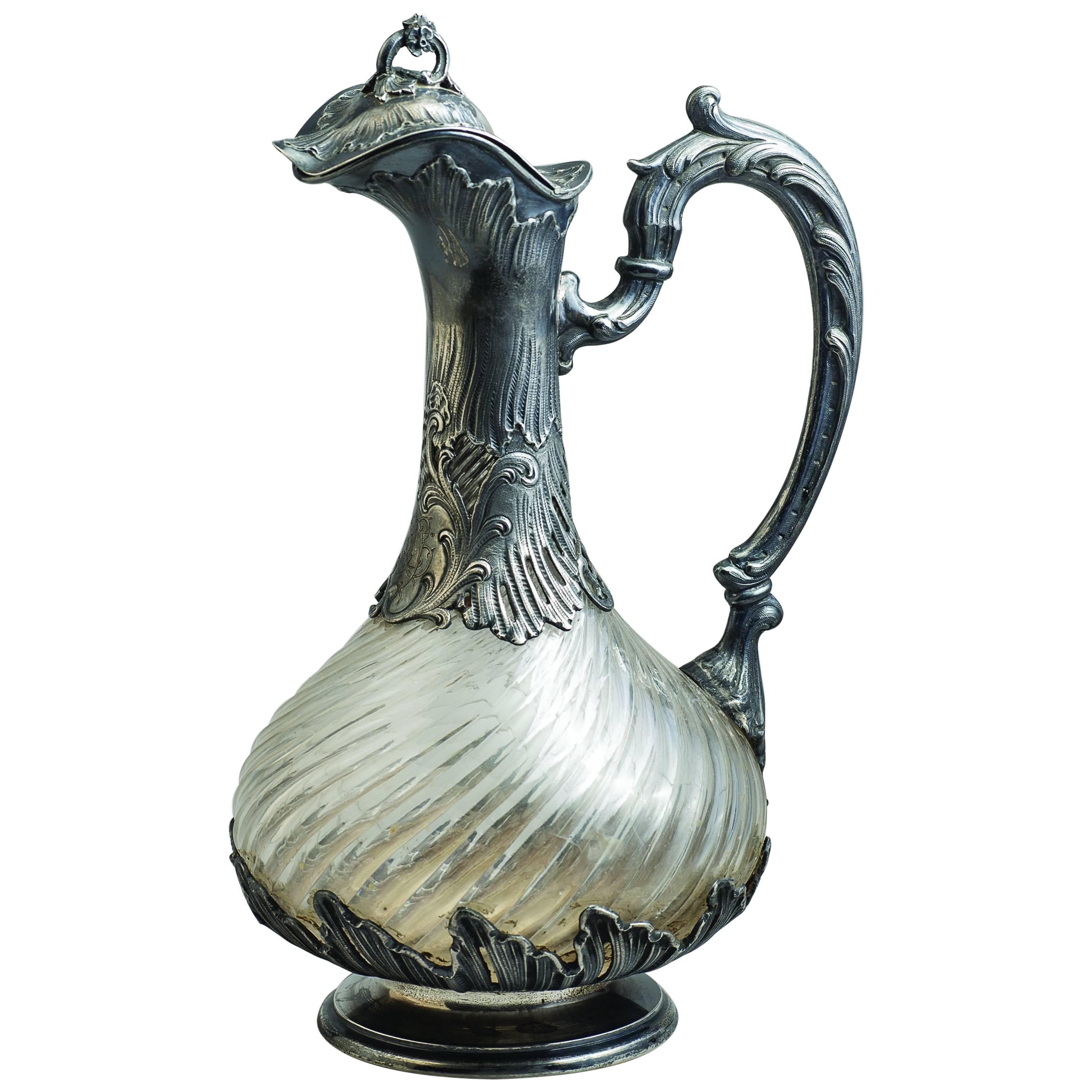 Veyrat French Sterling and Crystal "Aiguière" Claret Jug, circa 1880