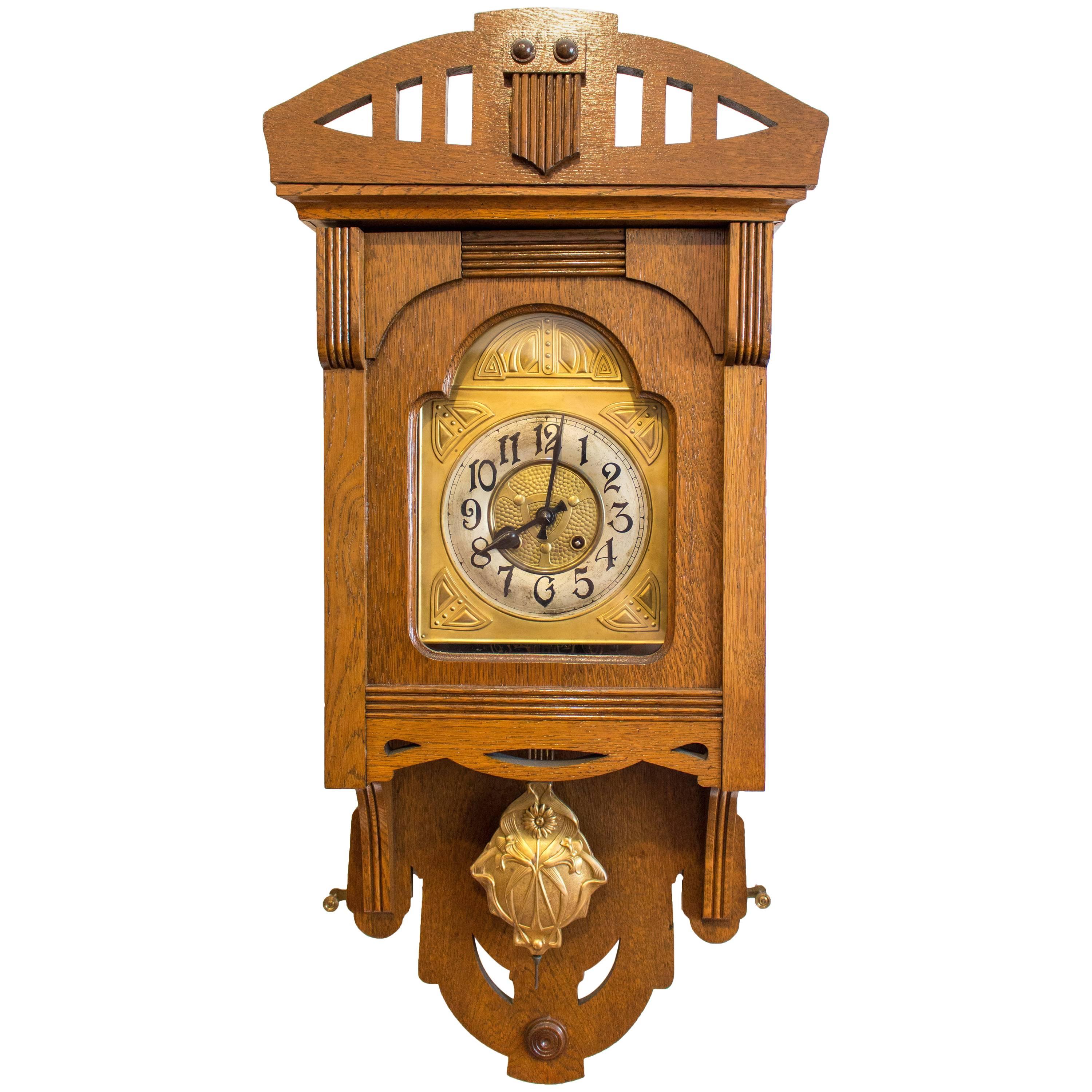 VFU Art Nouveau Oak Wall Clock