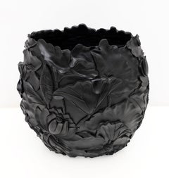 VGnewtrend Modern Schwarz Matt Harz Cache-Topf "Lotus"