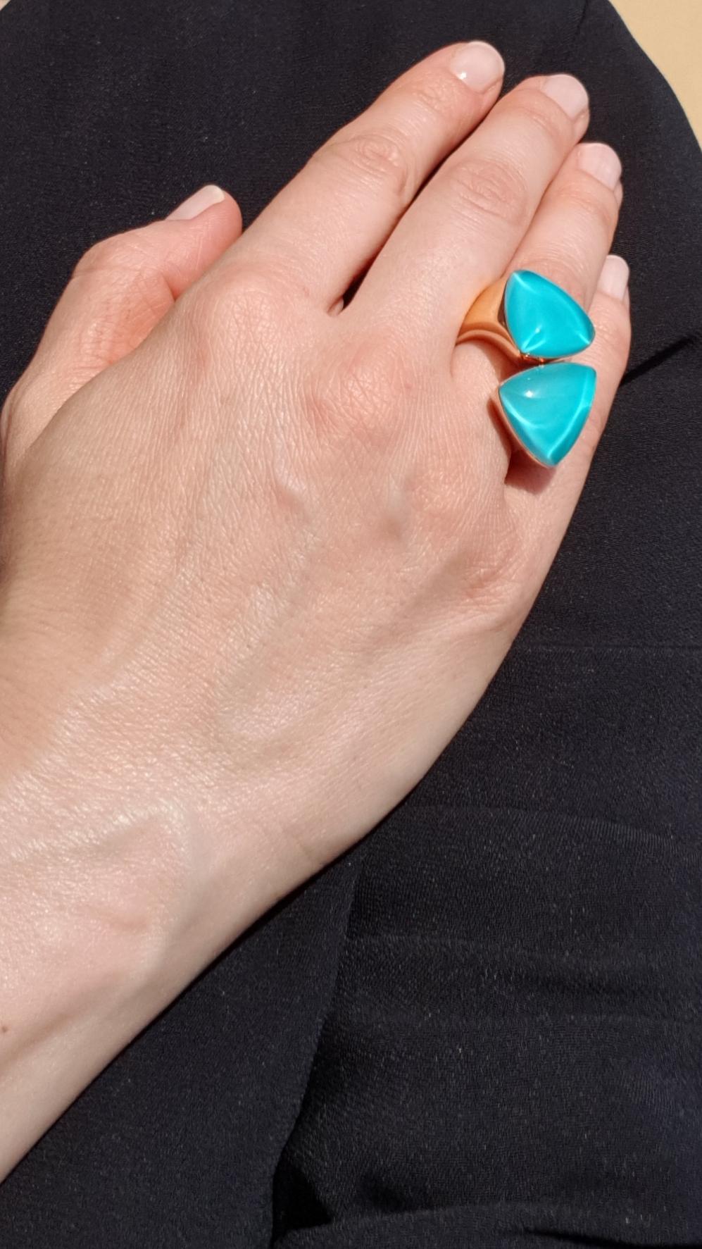 Vhernier 18 Karat Red Gold, Turquoise and Rock Crystal Freccia Ring In New Condition For Sale In Florence, Tuscany