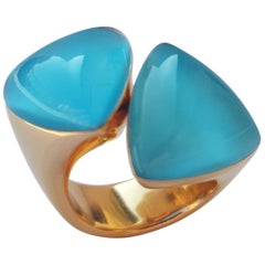 Vhernier 18 Karat Red Gold, Turquoise and Rock Crystal Freccia Ring