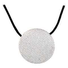 Vhernier 18 Karat White Gold Full Diamond Pave Disc and Cord Necklace