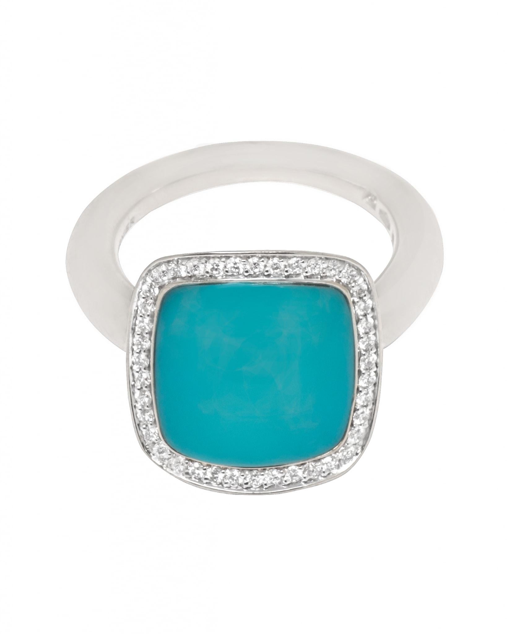 Modern Vhernier 18 Karat White Gold Turquoise Diamond Ring PG1180A-252 For Sale