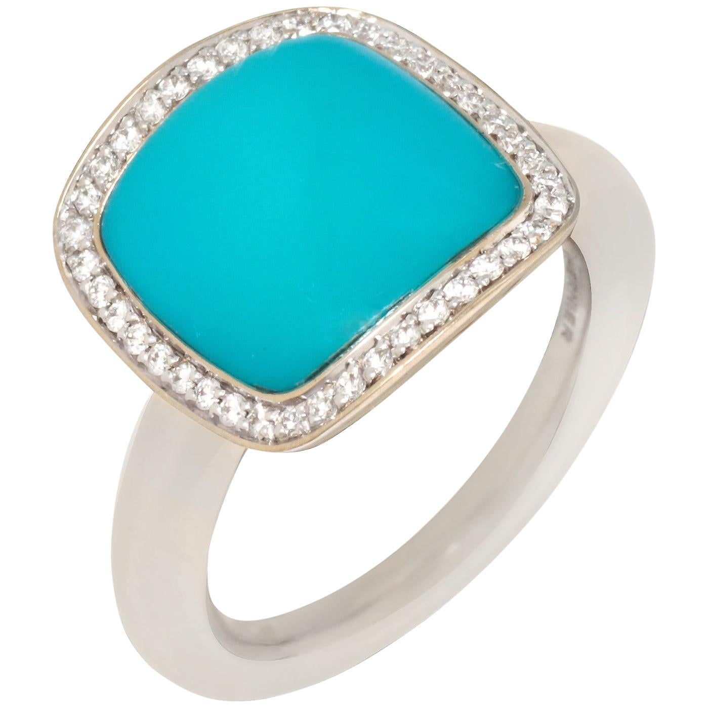 Vhernier 18 Karat White Gold Turquoise Diamond Ring PG1180A-252 For Sale